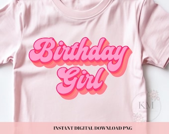 Birthday Girl PNG | Retro Layered Font Design | 70s Vintage Style Sublimation for Shirts, Party Decor, Cake Toppers