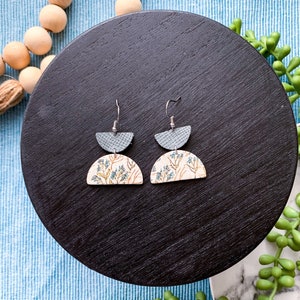 Wildflower Meadows Genuine Leather| Stacked Semi-circles| Floral Earrings| Stainless Steel
