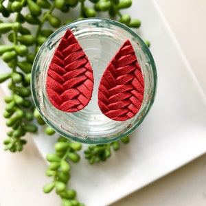 Red Textured Genuine Leather| Teardrop Earrings| Neutral| Everyday Wear| Stainless Steel