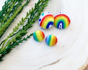 Rainbow Fabric Studs| Colorful Rainbow| Nickel Free Earrings| Cotton Fabric