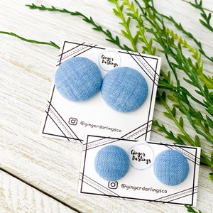 Light Denim Fabric Studs| Button Earrings| Summer Lightweight