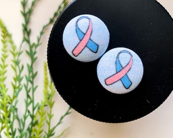 Pink & Blue Ribbon| Pregnancy and Infant Loss Awareness| Fabric Stud Earrings| Stainless Steel