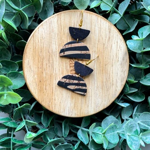 Black & Tan Zebra Genuine Leather| Stacked Semi-circles| Animal Print Earrings| Stainless Steel