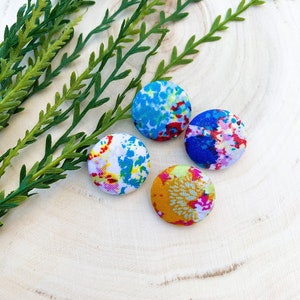 Colorful Splatter Fabric Studs| Colorful Rainbow| Nickel Free Hardware| Cotton Fabric