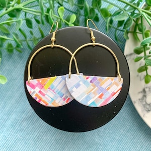 Spring Abstract Cork Handbag Earrings| Genuine leather + Brass| Nickel Free| Colorful