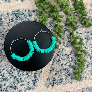 Teal Blue Clay Beaded Hoops| Gold & Silver Hoops| Earrings| Lightweight