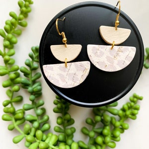 White and Grey Leopard Semicircle| Genuine Leather Earrings| Surgical Stainless Hardware