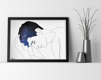 Where Is My Mind, Sparkle art, Young man poster, Outer Space art, Minimal artwork,  Galaxy Poster, Room Wall art, Modern wall decor, Space