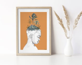 I am nature / BoyPortrait / Children Wall art / Large scale art / Plants Poster green/Wall decor / Poster Art/ Bedroom Art / Nature Poster