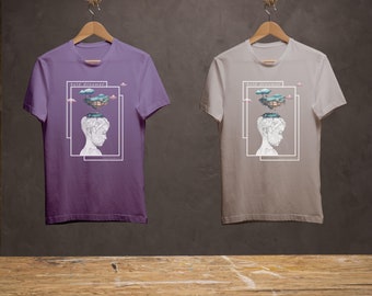 Bold Dreamer T-Shirt, Floating island, Dream world, Child t-shirt, Art on clothes, artistic tee, creative t-shirt, Purple t-shirt, artwork