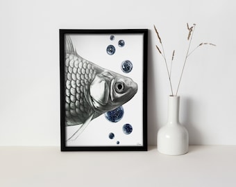 Ploop, Sea life, Goldfish Art, Fish Decor, Outer Space art, Minimal artwork, Wild animal, Galaxy Poster, Room Wall art, Bedroom Wall Art