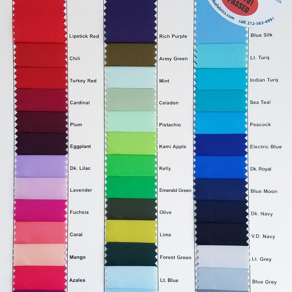 Polyester Taffeta Lining Fabric 60" Wide for lining, apparel, decor, drapes | Sold by the Yard (67 colors)