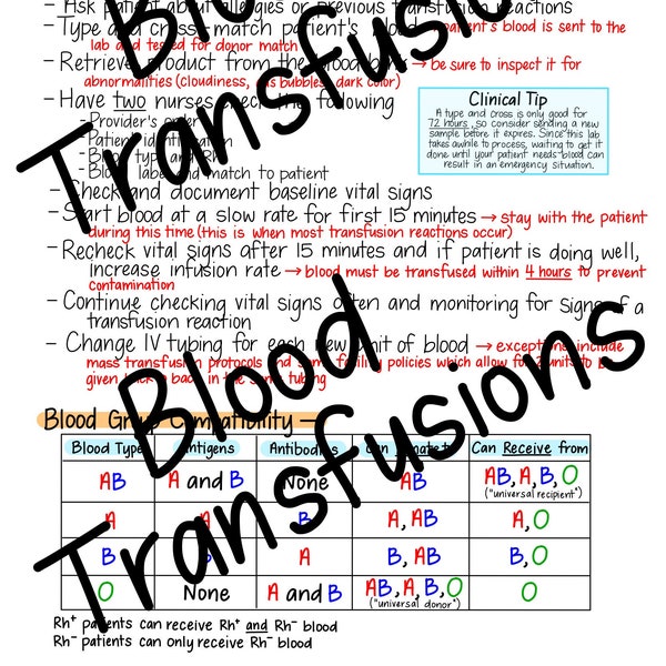 Blood Transfusions & Reactions - Nursing study guide