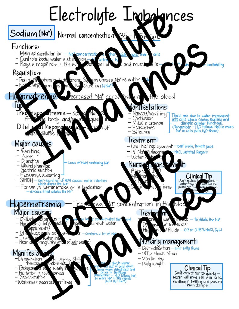Electrolyte Imbalances - Nursing Study Guide - Etsy
