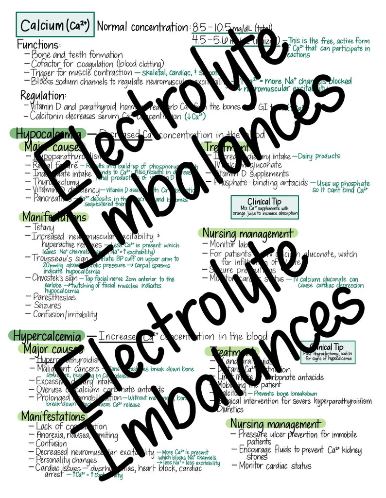 Electrolyte Imbalances - Nursing Study Guide - Etsy