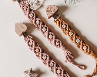 Macrame pacifier chain with wooden clip