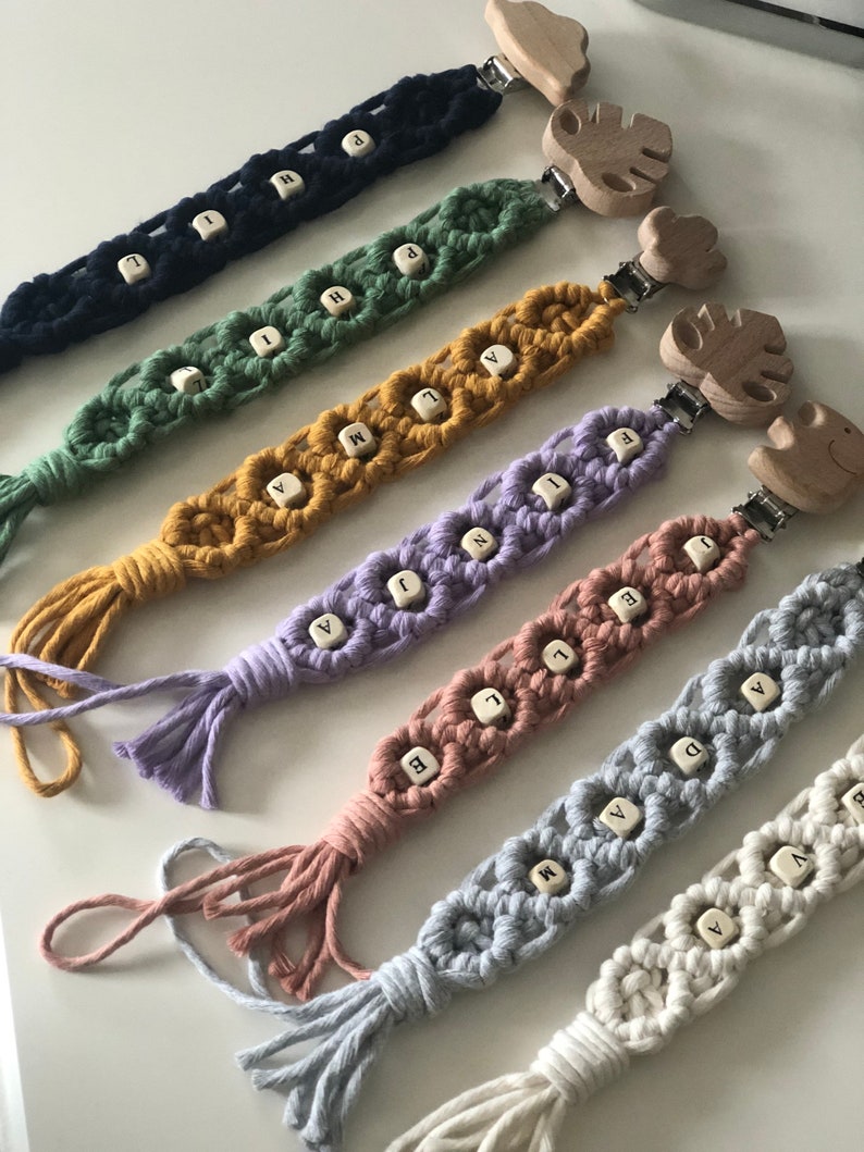 Macrame pacifier chain with wooden clip image 5