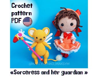 Sorceress and Guardian Lion Crochet Pattern PDF: Amigurumi Doll Toy Design