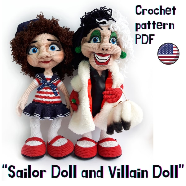 Sailor Doll et Villain Doll - Tutoriel pdf pour modèle de poupée réaliste au crochet