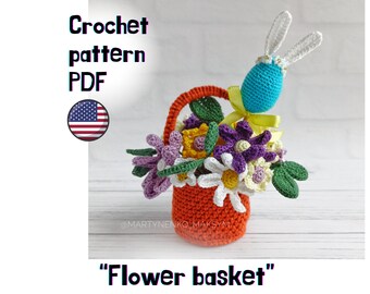 Flower basket crochet pattern vase bouquet