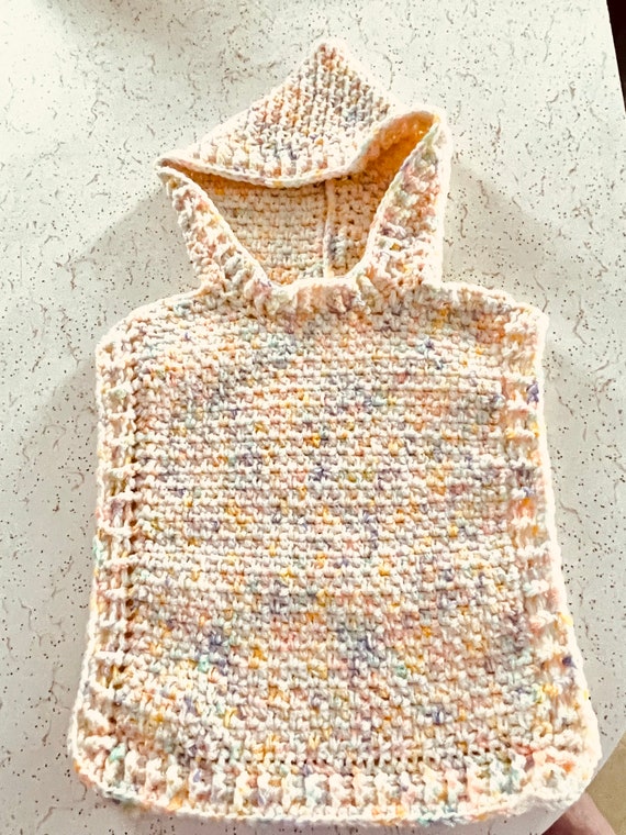 Colorful Crochet Hoodie Poncho - image 1