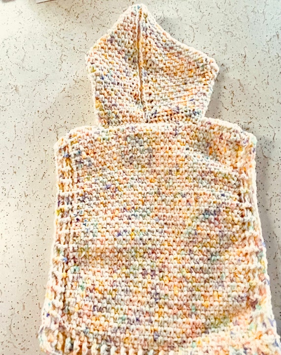 Colorful Crochet Hoodie Poncho - image 2
