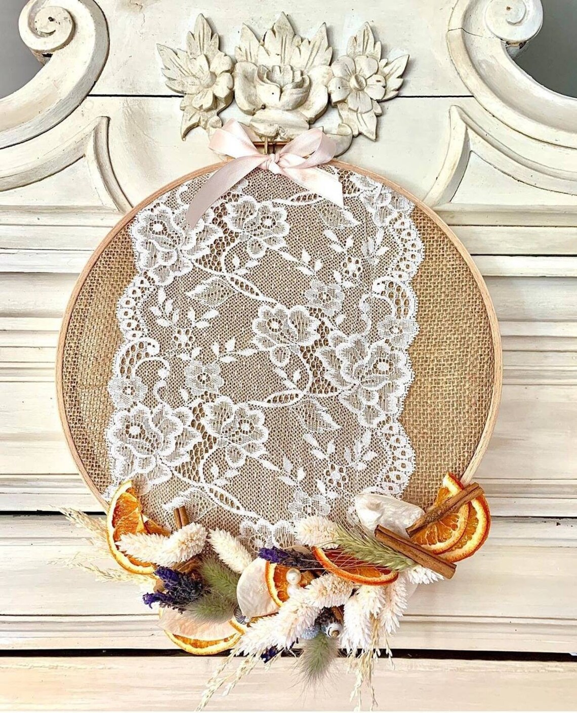 Drum embroidery lace and dried flowers orange cream  etsy Drum embroidery lace and dried flowers orange cream  etsy