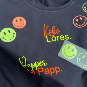 Smileys und Sprüche zum Aufbügeln Neongelb Glitterfolie