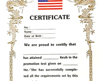 Martial Arts Rank Certificate, Any Martial Arts Karate Taekwondo Judo Jiu Jitsu Certificate