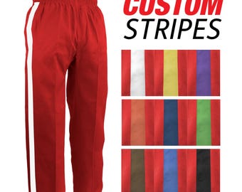 Red Pants with color stripe Pants Trimmed Gi Tang Soo Do TSD Karate Gi Elastic Waist Martial Arts Pants