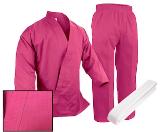 Pink Karate Uniforms Gi, Martial Arts Lightweight Open Top Karate Kimono Taekwondo Gi