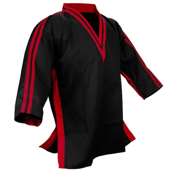Taekwondo V-neck Uniforms Gi Black Red Two Tone Uniform