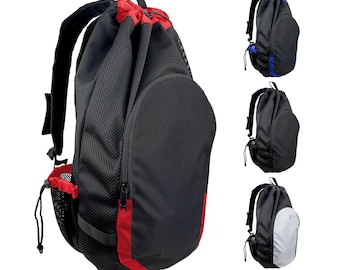 Varsity Backpack Black Red Blue Silver Mesh Sides Sport Gym bag Spacious Training Gear bag