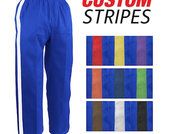 Blue Pants with color stripe Pants Trimmed Gi Tang Soo Do TSD Karate Gi Elastic Waist Martial Arts Pants