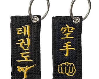 Martial Arts Black Belt Key Chain Karate Taekwondo belt pocket Keychains w/ Ring