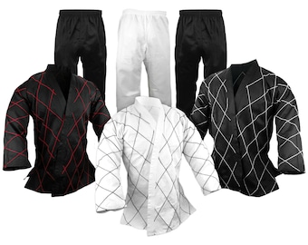 Hapkido Gi Uniform Set, Korean Martial Arts Medium Weight, Diamond Stitch Black White Red