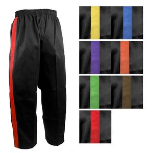 Black Striped Pants Trimmed Gi Tang Soo Do TSD Karate Gi Elastic Waist Martial Arts Pants