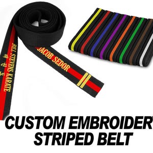 Martial Arts Striped Black Belt Embroidered Custom Belts Karate Taekwondo Jiu jitsu Judo