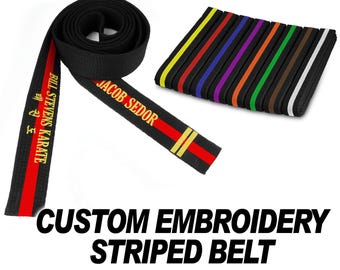 Martial Arts Striped Black Belt Embroidered Custom Belts Karate Taekwondo Jiu jitsu Judo