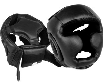 Boxing Head Gear, MMA, Kickboxing, Muay Thai Training Full-Face Black Head Guard