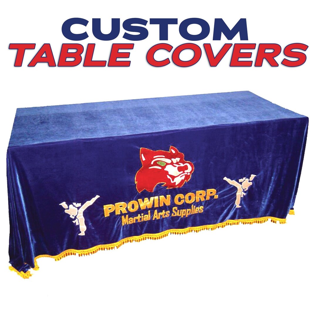 Custom Logo Table Cover, Embroidery Premium Velvet With Tussle