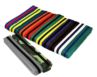 Martial Arts 1.5" Wide Karate Taekwondo Double Wrap Color Belts with Black Stripe