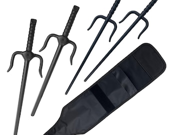 Plastic Sai Martial Arts Weapon, Black (Pair) Round Octagonal Sai Swords with Carrying Case