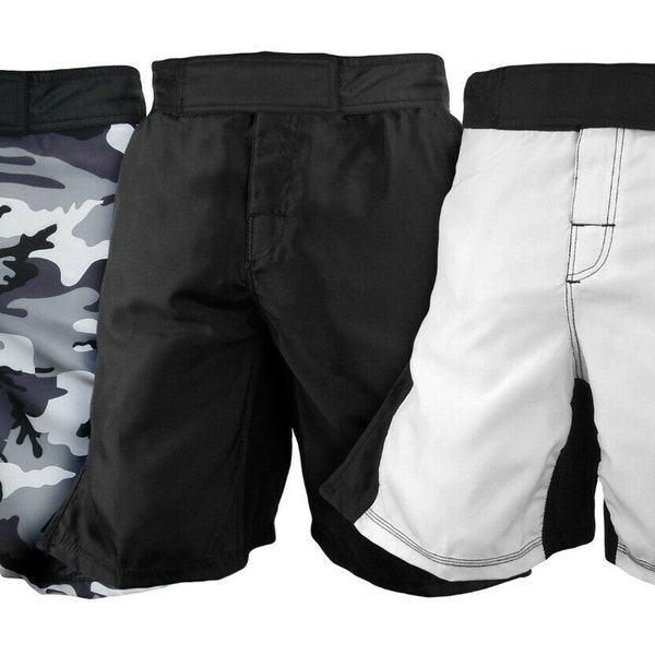 MMA Grappling Fight Shorts Kick Boxing UFC Muay Thai BJJ, White, Black, Camo