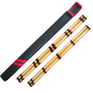 Escrima Sticks Pair 26&quot; 28&quot; Rattan Kali Arnis Ring Burnt Martial Arts, Add Case
