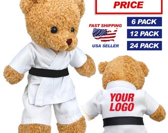 Custom Printed Karate Stuffed Bear Martial Arts Plush Stuffed Animal Taekwondo Gift Toy