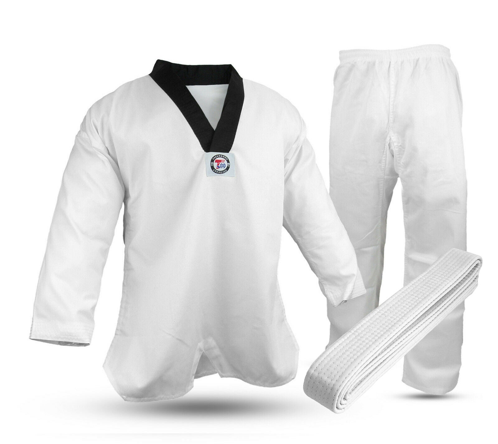 Taekwondo V-neck Lightweight Uniforms Gi Black Red Two Tone