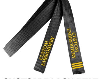 Satin Black Belt Martial Arts Embroidered Custom Belts Karate Taekwondo Jiu jitsu Judo