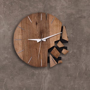 Wall Clock Wood Walnut, Wood Wall Clock Large, Wooden Wall Clock, Modern Wall Clock, Unique Wall Clock, Living Room Wall Clock, 12 Inch