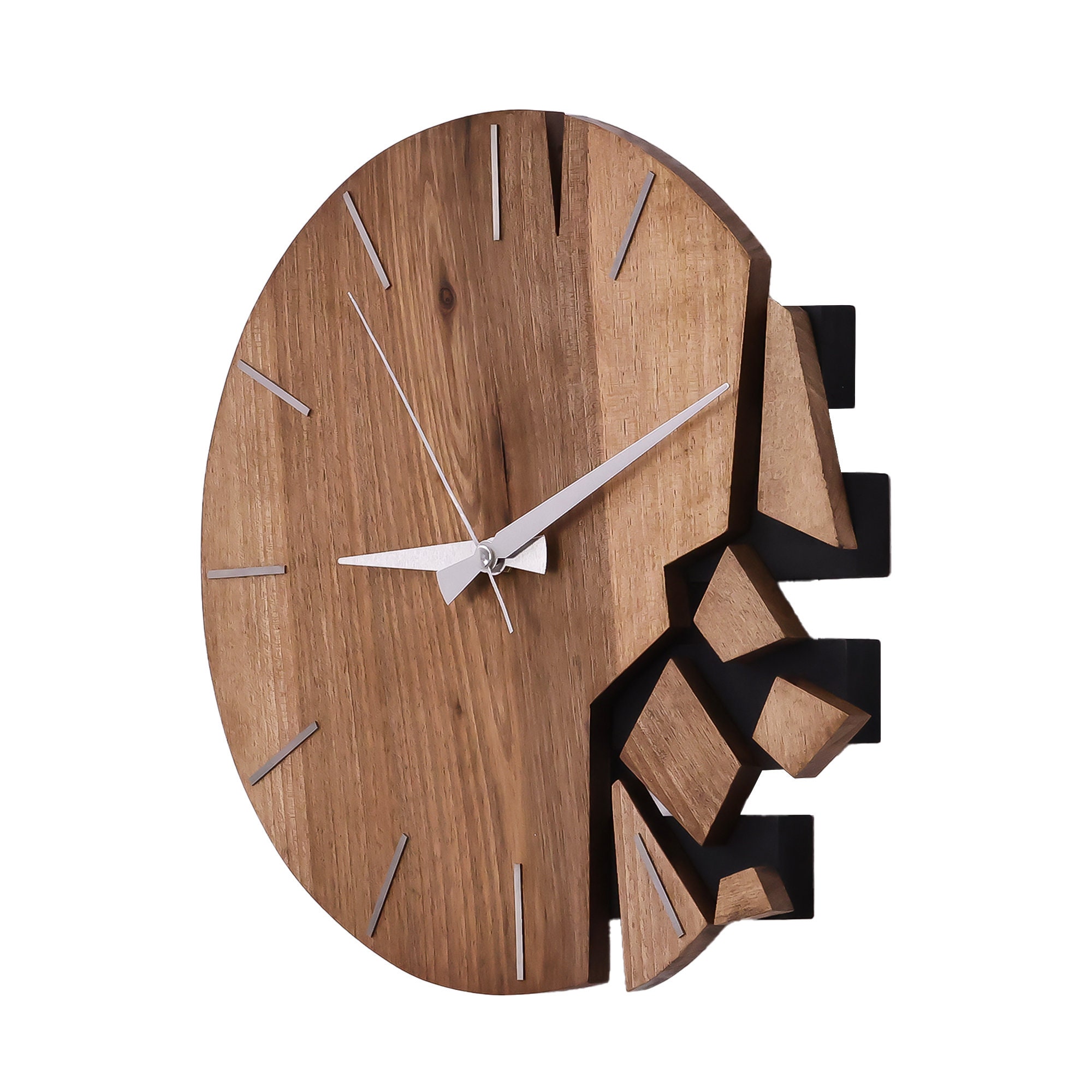 Wall Clock Wood Walnut Wood Wall Clock Large Wooden Wall Etsy Canada
